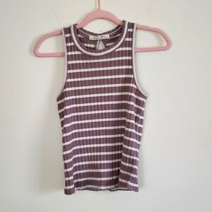 We the free brown cream striped tank top, keyhole back, summer staple women  XS